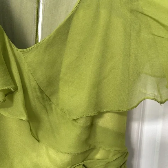Vintage Green Ruffled Flowy Long Maxi Dress Flutter Fleece Sheer Chiffon Prom - Picture 4 of 15